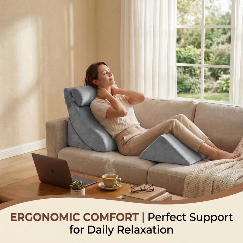 Axelrod Orthopedic Bed Wedge Pillow Set, Post Surgery Foam for Back, Neck and Leg Pain Relief Comfortable & Adjustable Ortho Pillows- Anti Snoring, Heartburn, Acid Reflux & GERD Sleeping Navy - Image 4