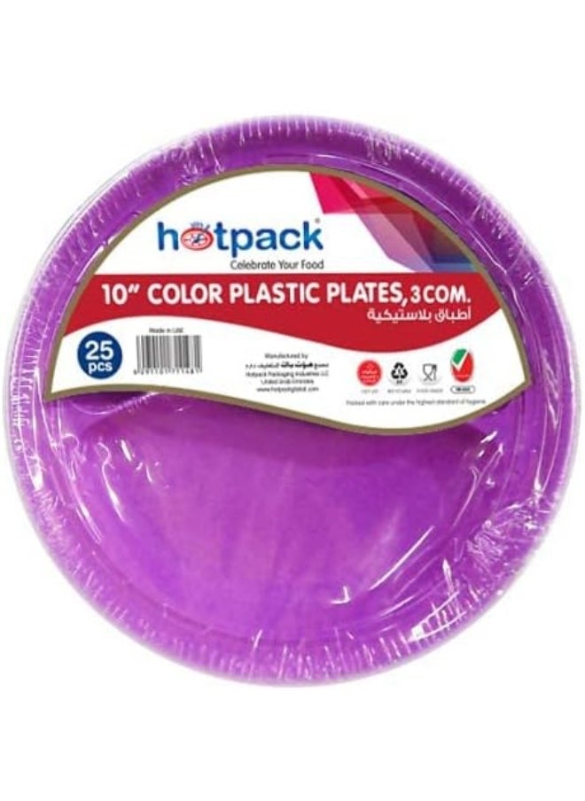 Hotpack Hotpack Disposable 3 Compartment Plastic Round Plates, Assorted, 10 Inches, Pack of 25  - Image 2