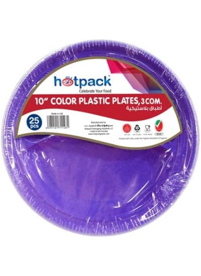 Hotpack Hotpack Disposable 3 Compartment Plastic Round Plates, Assorted, 10 Inches, Pack of 25  - Image 3