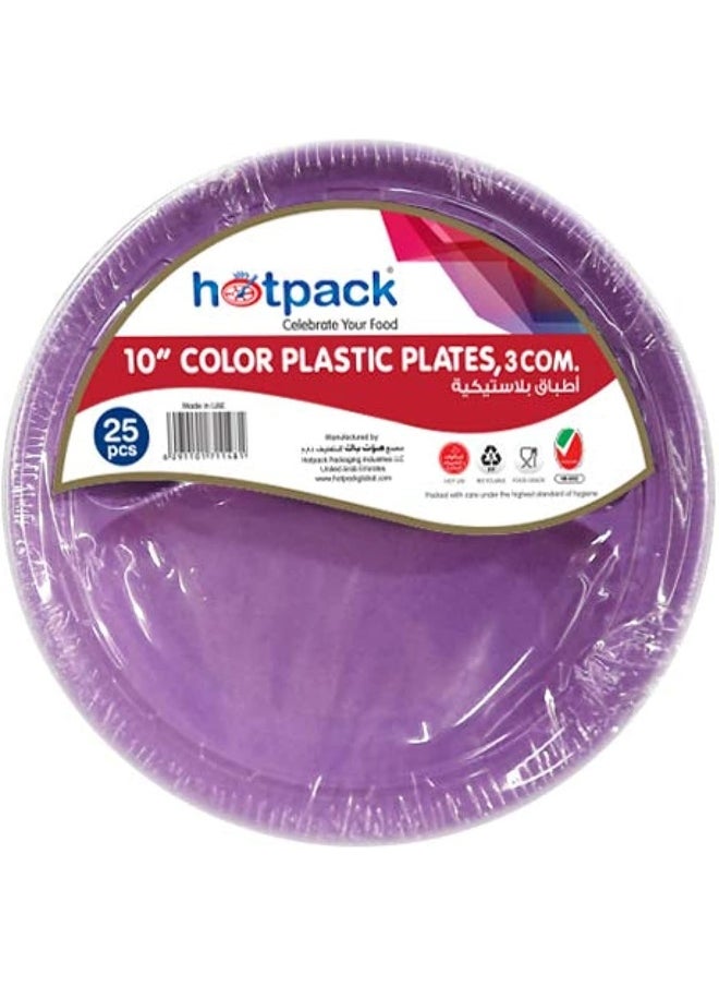 Hotpack Hotpack Disposable 3 Compartment Plastic Round Plates, Assorted, 10 Inches, Pack of 25  - Image 1