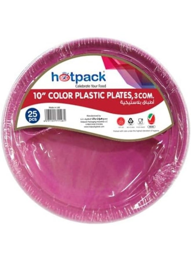 Hotpack Hotpack Disposable 3 Compartment Plastic Round Plates, Assorted, 10 Inches, Pack of 25  - Image 5