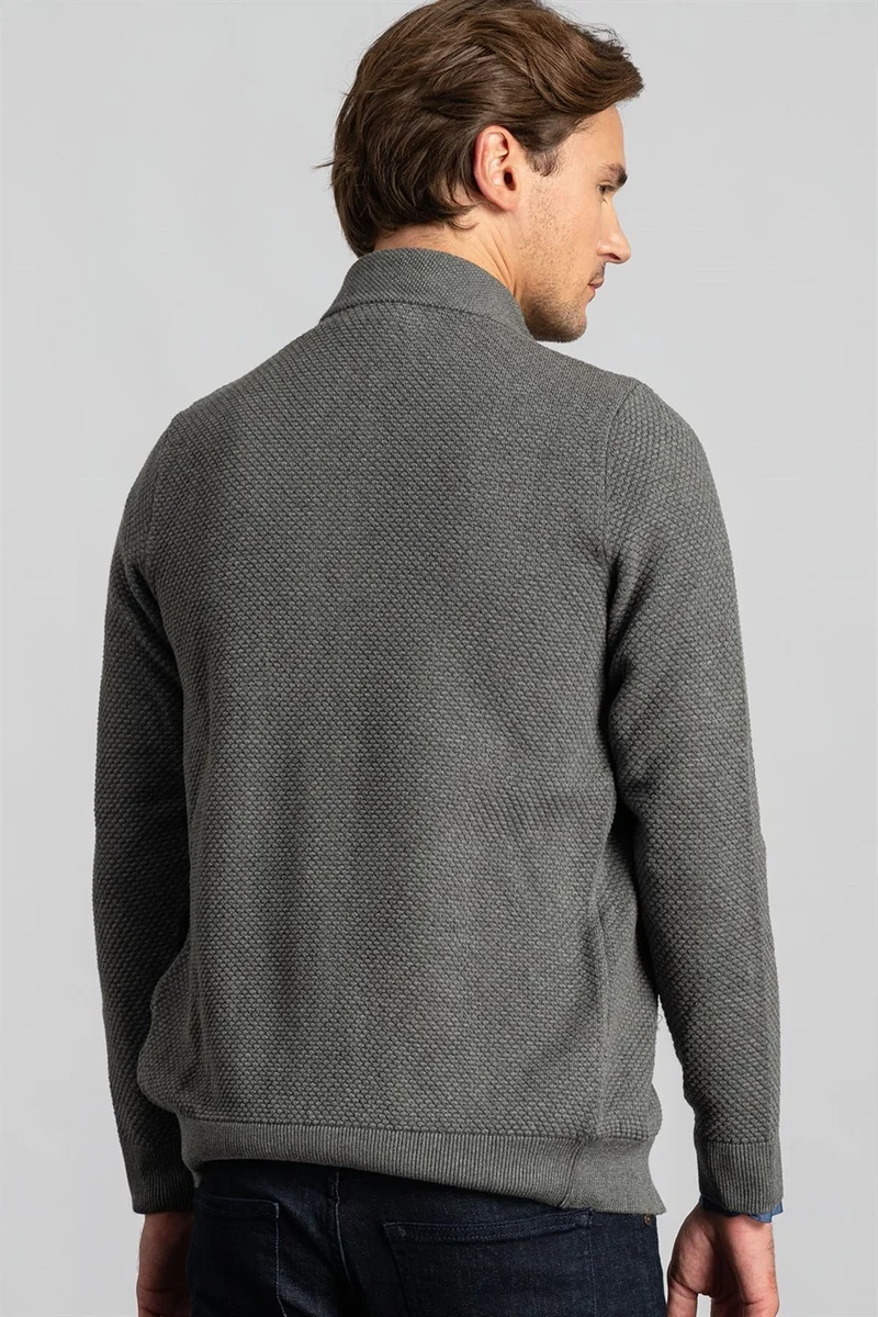 Tudors Patterned Half Turtleneck Zippered Men's Cardigan