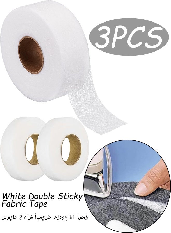 3 Rolls White Double Sticky Iron On Fabric Tape Iron On Fabric Tape Heavy Duty Fusible Adhesive Hemming Strip to Repair Curtains Clothes Pants Pillow Case DIY Clothing Art Sewing No Sewing,0.78 inch 70 Yard - Image 1