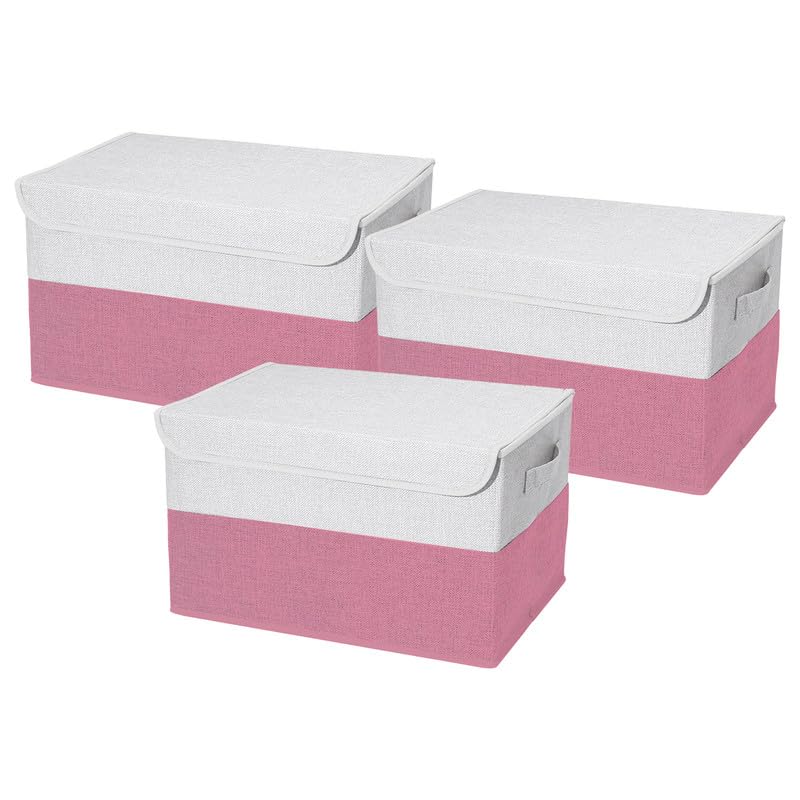 PRIME PICK Line Cloth Storage Box Pink Large Capacity Foldable Storage Organizer for Clothes Bedding Toys and Seasonal Items Durable Dustproof Waterproof Pack of 3 Pink - Image 1