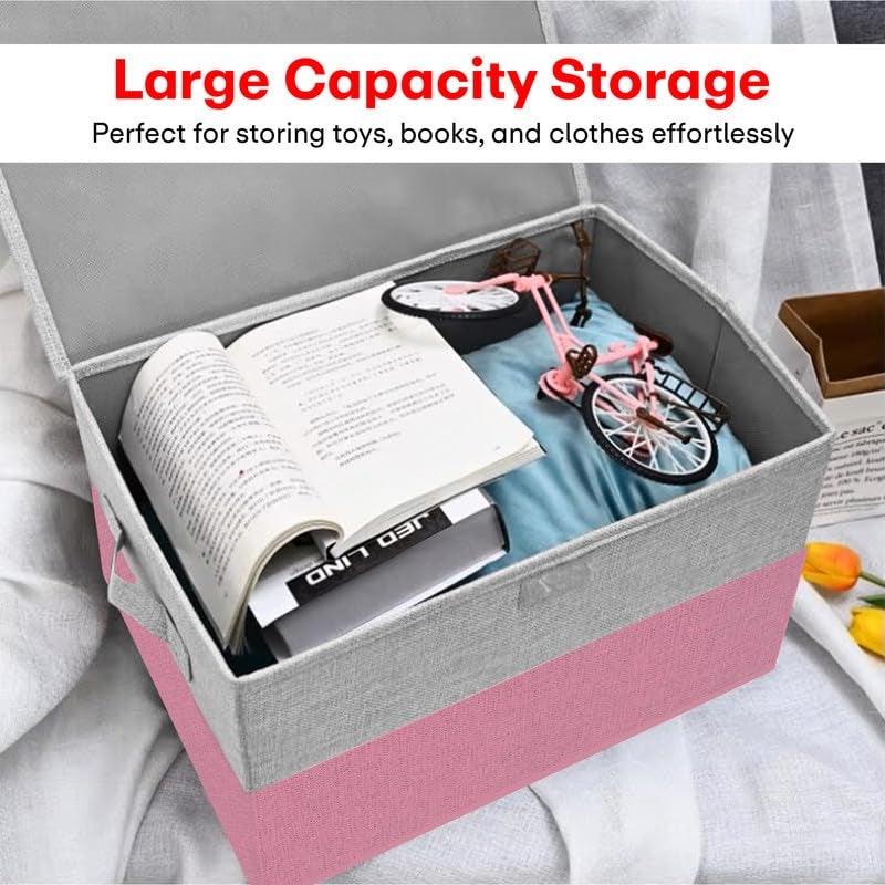 PRIME PICK Line Cloth Storage Box Pink Large Capacity Foldable Storage Organizer for Clothes Bedding Toys and Seasonal Items Durable Dustproof Waterproof Pack of 3 Pink - Image 5