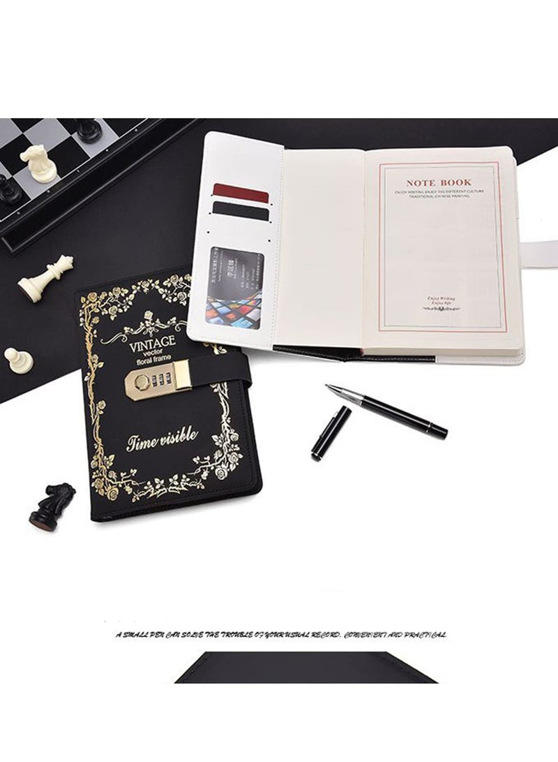 SOLARAE Lock Journal Diary Digital Password Notebook Leather Binder With Combination Print Bronzing Black - Image 5