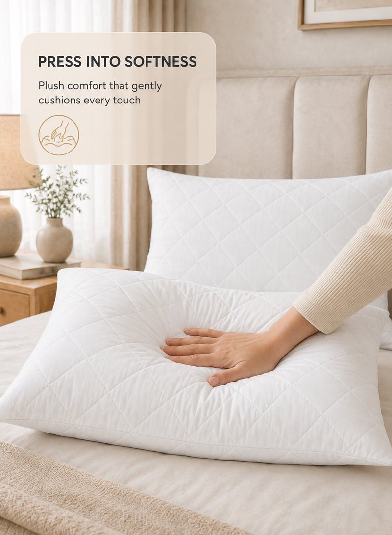 Hotel Linen Klub  Pack of 2  Quilted Pillow Queen (50 x75cm) Outer Cover : 90GSM Microfiber Supersoft Fabric Filling:  650grams Soft Fiber  Diamond Quilt Pattern - Image 4