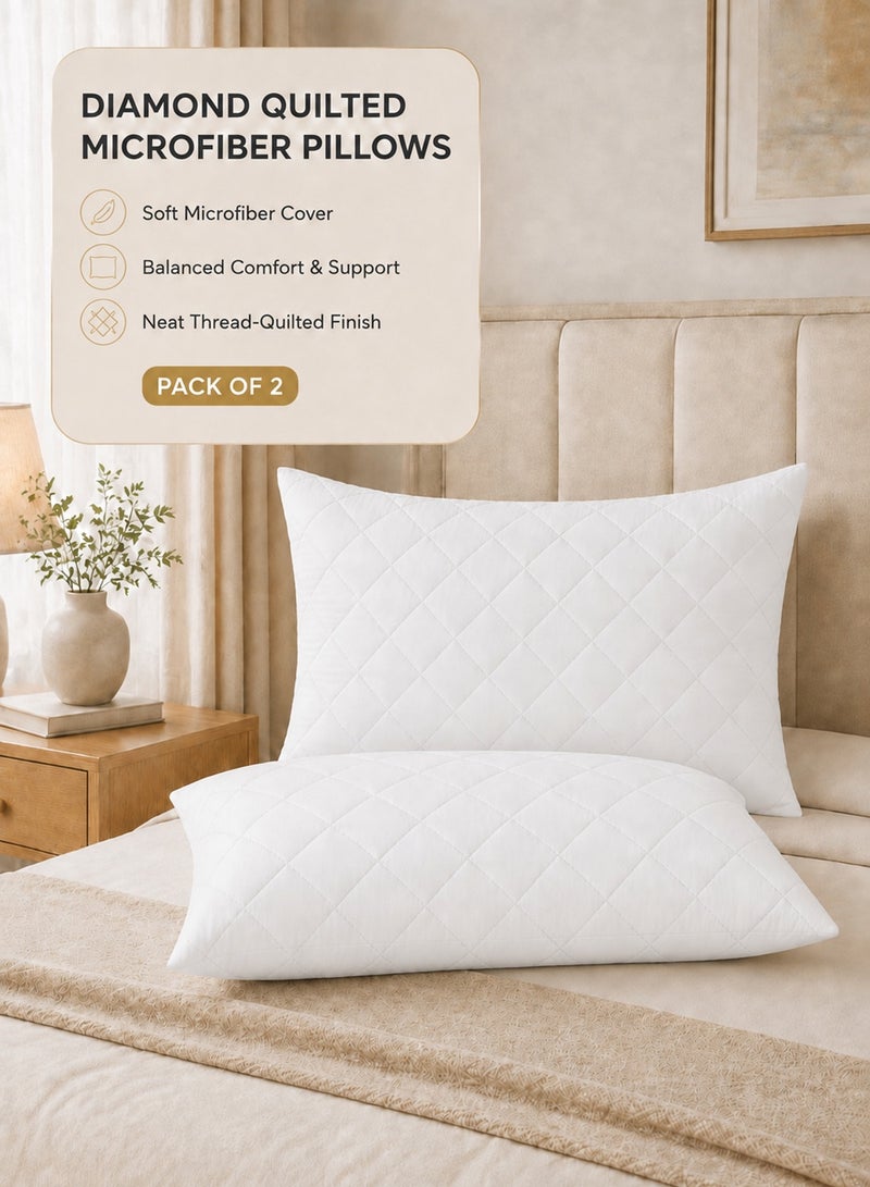 Hotel Linen Klub  Pack of 2  Quilted Pillow Queen (50 x75cm) Outer Cover : 90GSM Microfiber Supersoft Fabric Filling:  650grams Soft Fiber  Diamond Quilt Pattern - Image 2