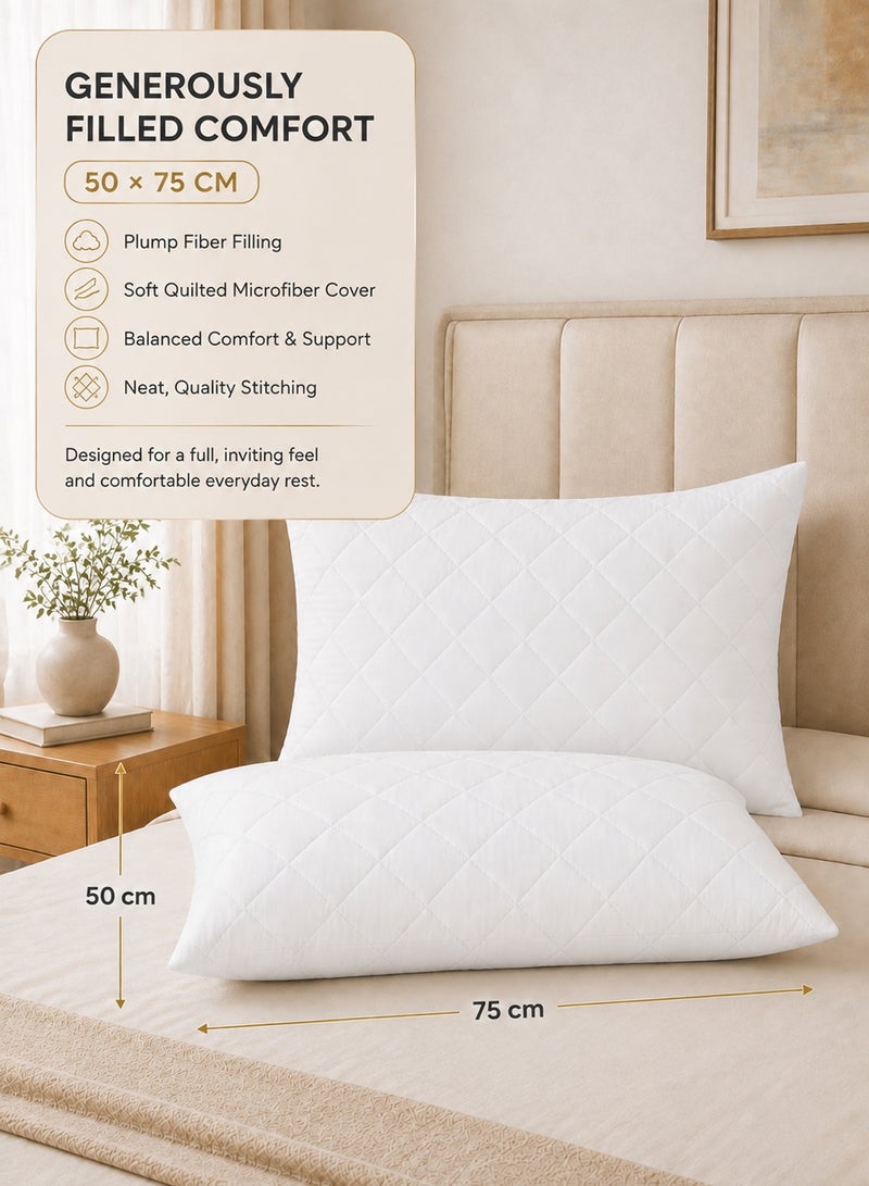 Hotel Linen Klub  Pack of 2  Quilted Pillow Queen (50 x75cm) Outer Cover : 90GSM Microfiber Supersoft Fabric Filling:  650grams Soft Fiber  Diamond Quilt Pattern - Image 5