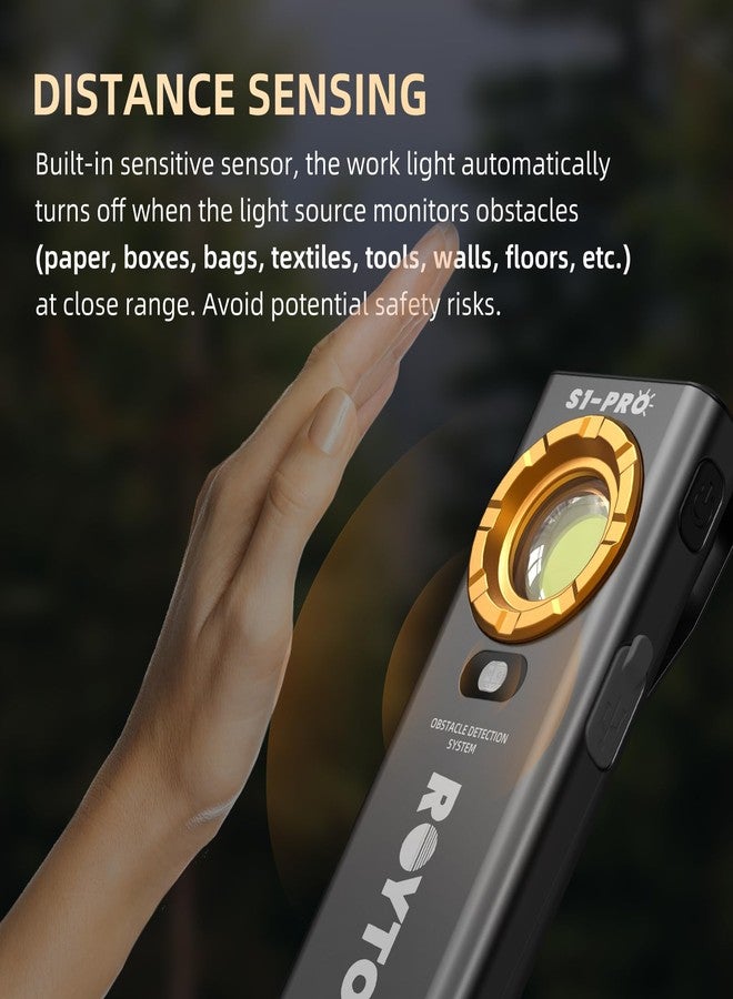 ROYTOA Pocket Flashlight Rechargeable Work Light EDC Slim Flat Flashlight 1200 Lumens with Magnetic Base&Back, Proximity Sensor, Clip for Pocket, IPX7, Dual Light Source, USB-C Port - Image 5