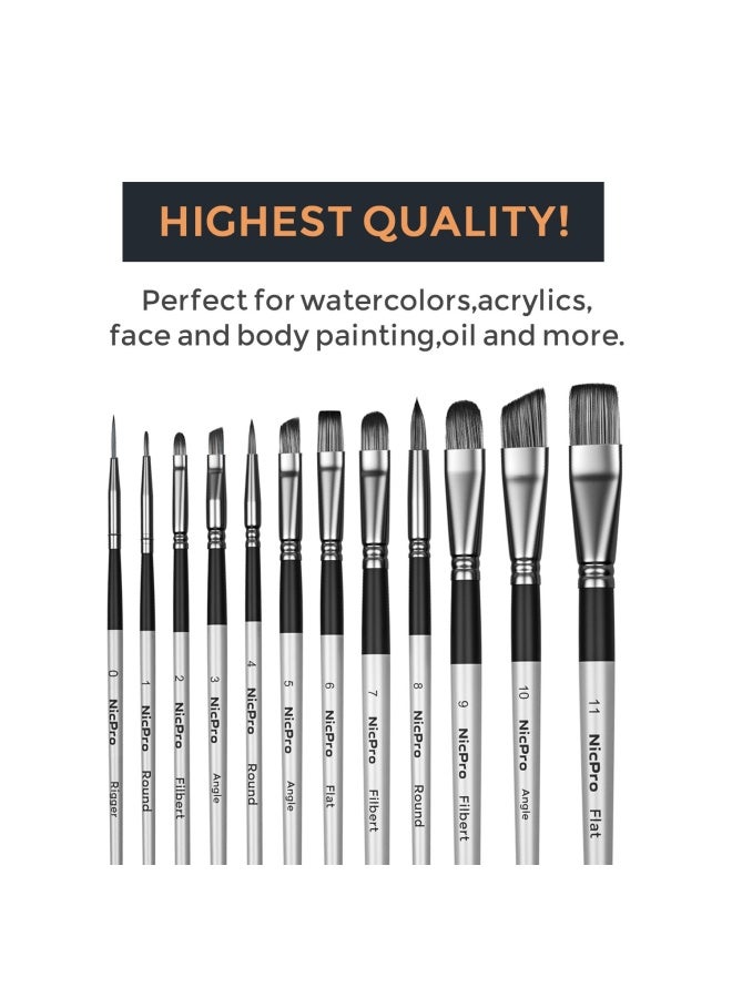 Nicpro 12PCS Artist Paint Brush Set Craft Paint Brushes for Acrylic Painting Oil Watercolor Gouache Tempera Face Body Fabric Leather Model Art Supplies Paintbrushes for Artists Beginners - Image 5