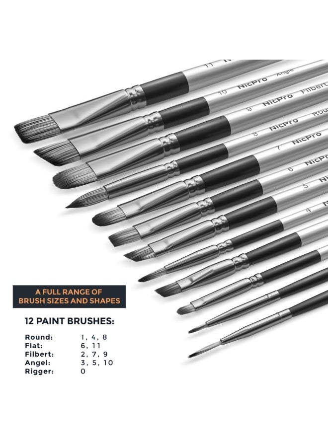 Nicpro 12PCS Artist Paint Brush Set Craft Paint Brushes for Acrylic Painting Oil Watercolor Gouache Tempera Face Body Fabric Leather Model Art Supplies Paintbrushes for Artists Beginners - Image 3
