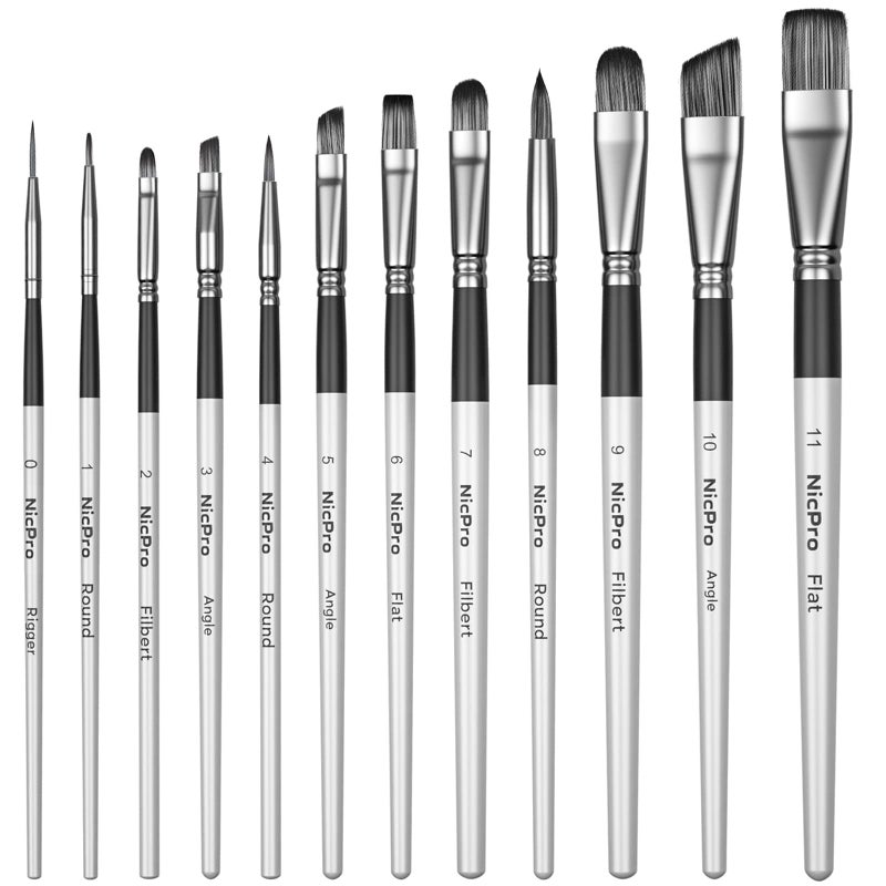 Nicpro 12PCS Artist Paint Brush Set Craft Paint Brushes for Acrylic Painting Oil Watercolor Gouache Tempera Face Body Fabric Leather Model Art Supplies Paintbrushes for Artists Beginners - Image 1