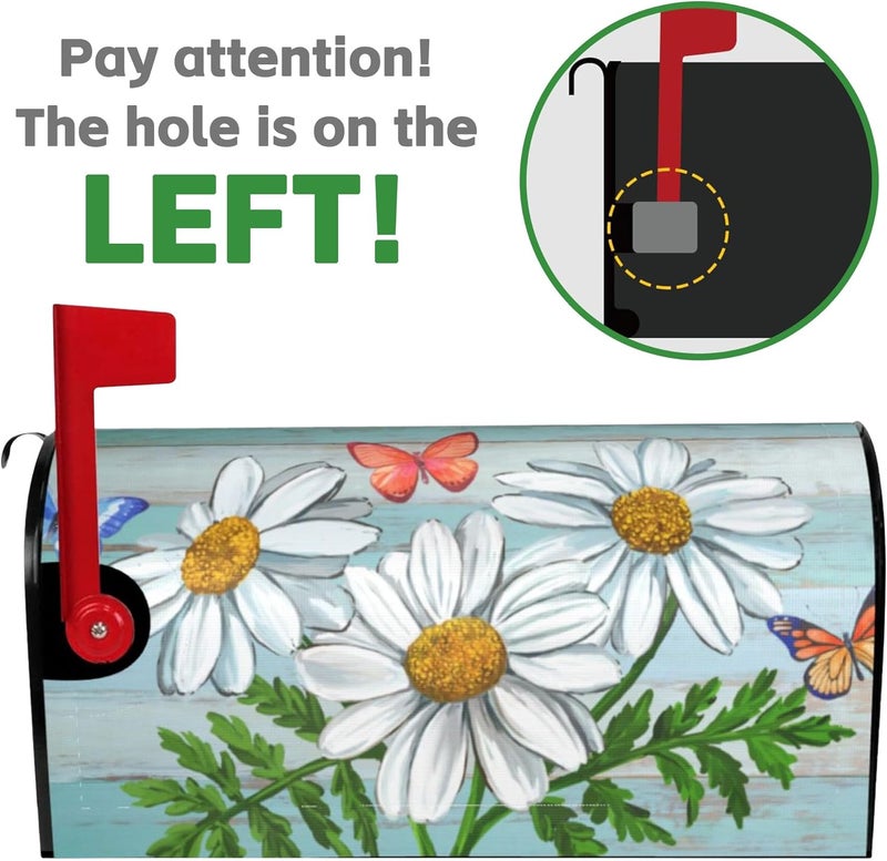 Identiy Daisy Flowers Butterfly on Rustic Wooden Board Mailbox Covers Magnetic Standard Size, Spring Summer Floral Magnetic Mailbox Covers for Holiday Outside Yard Decor 18"x21" - Image 5