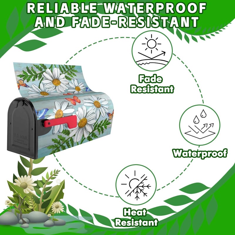 Identiy Daisy Flowers Butterfly on Rustic Wooden Board Mailbox Covers Magnetic Standard Size, Spring Summer Floral Magnetic Mailbox Covers for Holiday Outside Yard Decor 18"x21" - Image 3