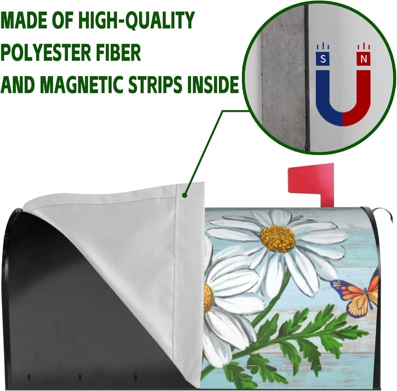 Identiy Daisy Flowers Butterfly on Rustic Wooden Board Mailbox Covers Magnetic Standard Size, Spring Summer Floral Magnetic Mailbox Covers for Holiday Outside Yard Decor 18"x21" - Image 4