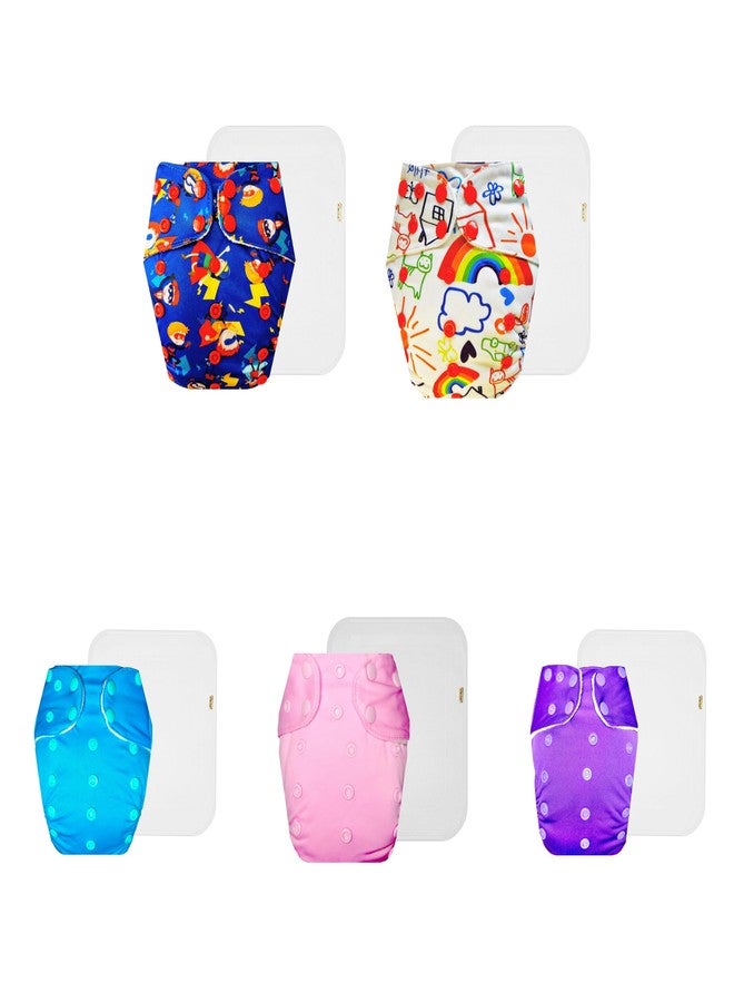Dumbledo Premium Cloth Diaper with Cotton Insert (Pack of 5) | Snug Fit | Reusable & Washable | Travel Friendly | Trusted by Moms | 3 Months - 3 Years | Unisex Baby - Image 1
