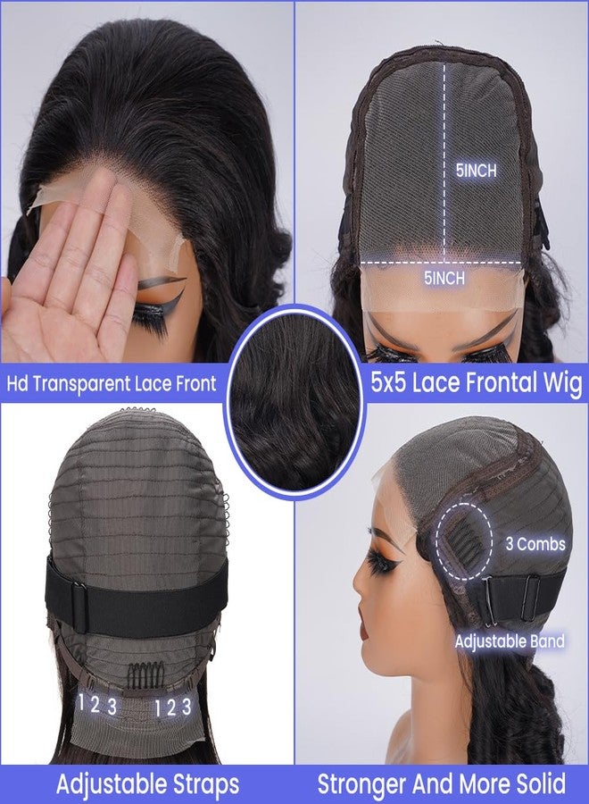 FASCARA باروكة فاسكارا 5x5 عالية الدقة، ذات دانتيل شفاف، شعر بشري مموج، باروكة أمامية دانتيل للنساء، كثافة 180%، درجة 9A، بدون غراء، مُنتفة مسبقًا مع شعر صغير ناعم الملمس، لون أسود طبيعي، طول 20 بوصة - Image 4