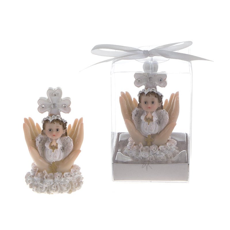 Lunaura Religious Keepsake  Set of 12 Girl Baby on Palm Wearing White Clothes Praying Favors