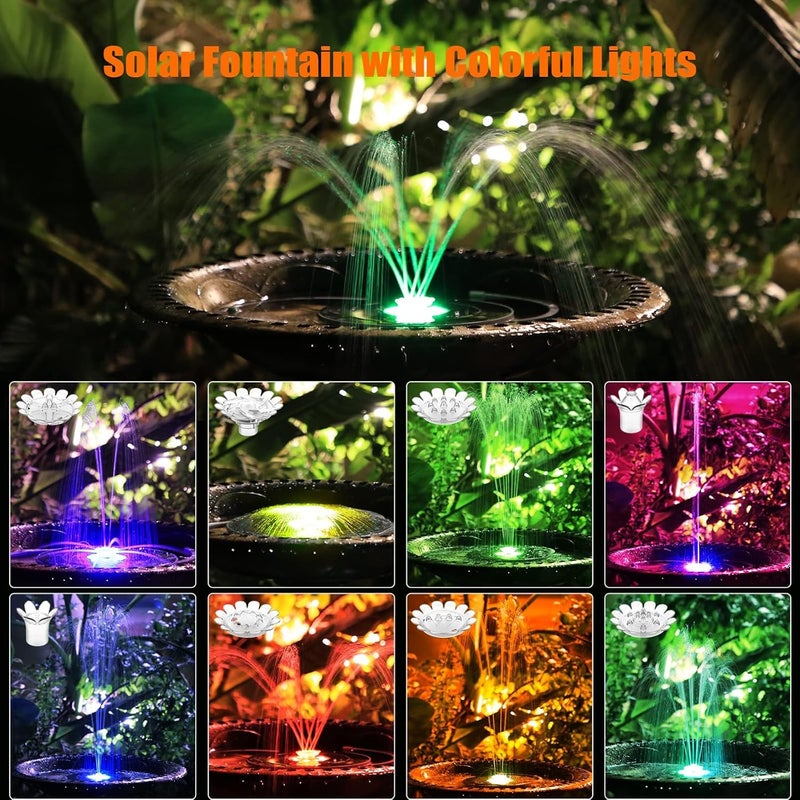AISITIN 3.5W Solar Fountain Pump, LED Lighting Solar Water Pump Floating Fountain with 6 Nozzles, 1500mAh Battery Backup for Bird Bath, Fish Tank, Pond or Garden Decoration Solar Aerator Pump - Image 2