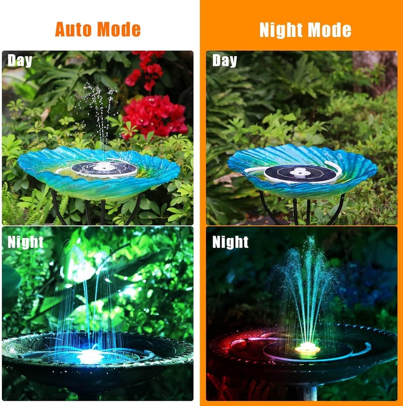 AISITIN 3.5W Solar Fountain Pump, LED Lighting Solar Water Pump Floating Fountain with 6 Nozzles, 1500mAh Battery Backup for Bird Bath, Fish Tank, Pond or Garden Decoration Solar Aerator Pump - Image 4