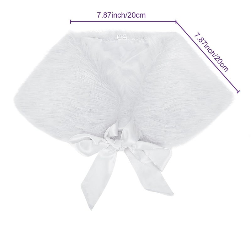 FakeFace Flower Girls Wrap Shawl Wedding Bridesmaid Tippet Stole Christmas Party Dress Costume Shrug Capelet (White) - Image 4