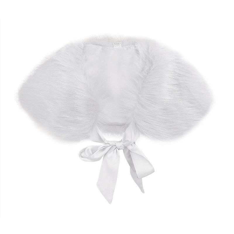 FakeFace Flower Girls Wrap Shawl Wedding Bridesmaid Tippet Stole Christmas Party Dress Costume Shrug Capelet (White) - Image 1