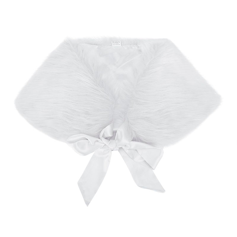 FakeFace Flower Girls Wrap Shawl Wedding Bridesmaid Tippet Stole Christmas Party Dress Costume Shrug Capelet (White) - Image 3