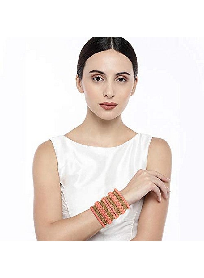 Aheli Ethnic Colorful Metal Bangles Chudha Set Stone Studded Bangle Set Indian Wedding Wear Fashion Jewelry For Women u0026 Girls (Peach) - Image 5