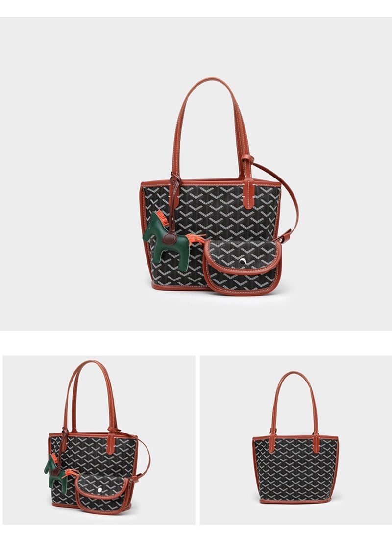 Printed shopper handbag brown pony pendant random small  - Image 2