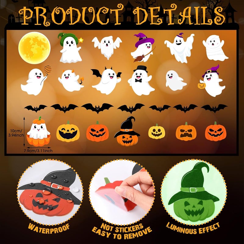 Containlol 26 Pcs Glow in The Dark Halloween Window Clings  Large Pumpkin Ghost Luminous Decals Removable Cute Halloween Theme Stickers for Kitchen Home Glass Mirror Decorations - Image 2