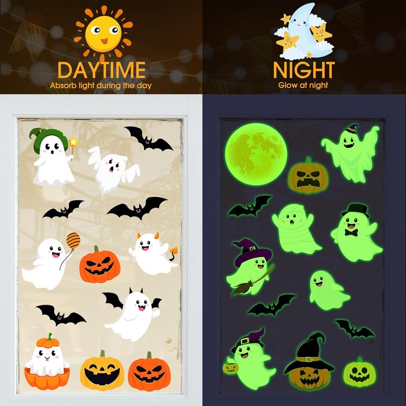 Containlol 26 Pcs Glow in The Dark Halloween Window Clings  Large Pumpkin Ghost Luminous Decals Removable Cute Halloween Theme Stickers for Kitchen Home Glass Mirror Decorations - Image 4