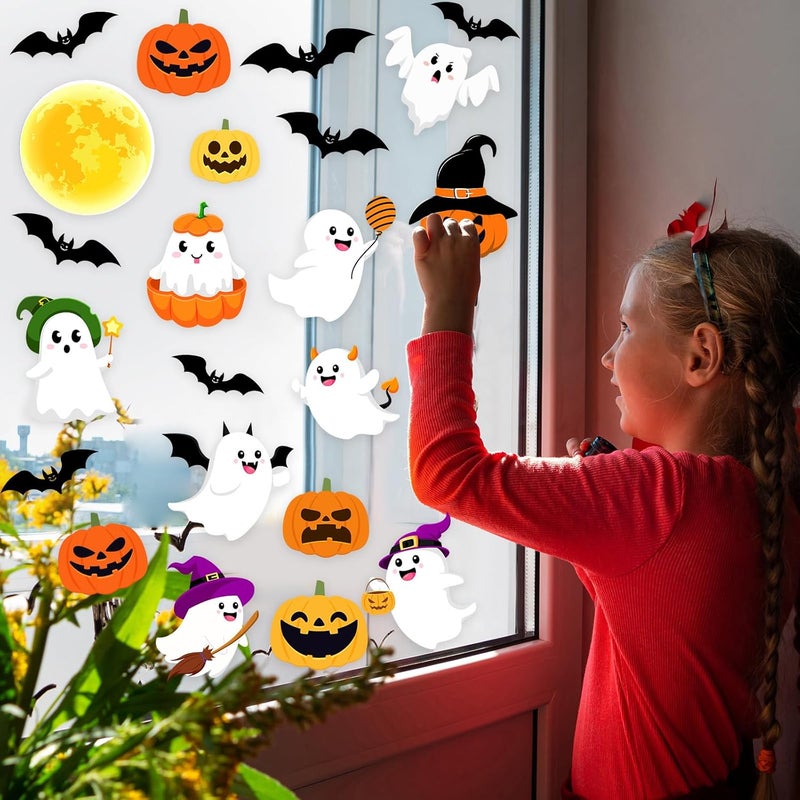 Containlol 26 Pcs Glow in The Dark Halloween Window Clings  Large Pumpkin Ghost Luminous Decals Removable Cute Halloween Theme Stickers for Kitchen Home Glass Mirror Decorations - Image 5