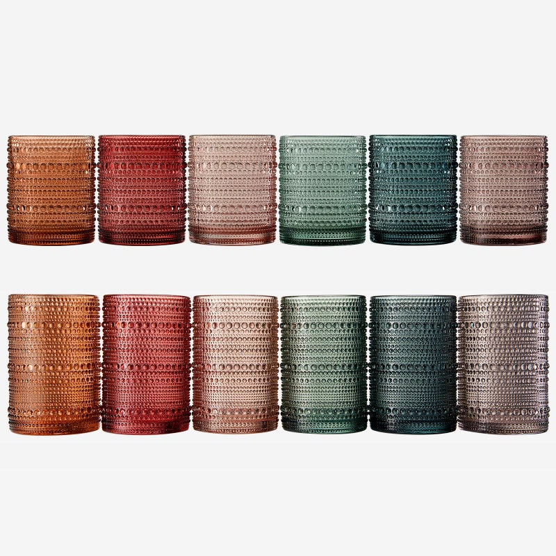 Khen Hobnail Beaded Highball Drinking Tumbler Glasses | Set of 12 | Color, Vintage Bubble Design Whiskey Glassware, Old-Fashioned, Embossed Design for Water, Wine, Cocktail Embossed, Rocks Glass - Image 2