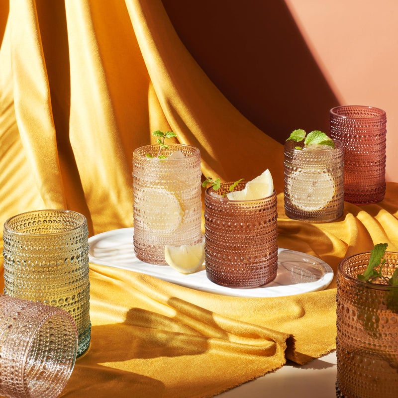 Khen Hobnail Beaded Highball Drinking Tumbler Glasses | Set of 12 | Color, Vintage Bubble Design Whiskey Glassware, Old-Fashioned, Embossed Design for Water, Wine, Cocktail Embossed, Rocks Glass - Image 5