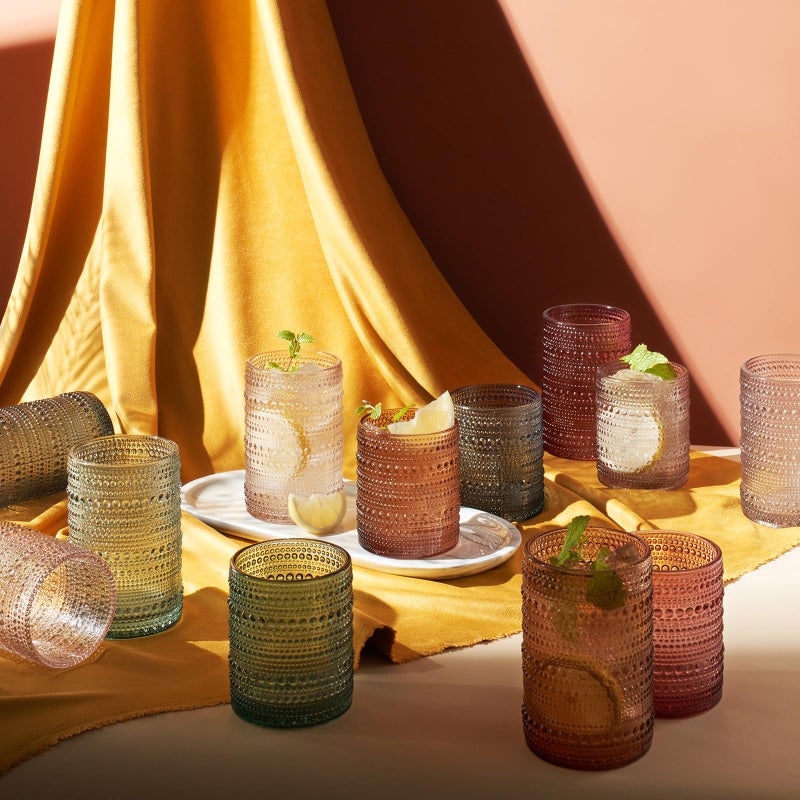 Khen Hobnail Beaded Highball Drinking Tumbler Glasses | Set of 12 | Color, Vintage Bubble Design Whiskey Glassware, Old-Fashioned, Embossed Design for Water, Wine, Cocktail Embossed, Rocks Glass - Image 3