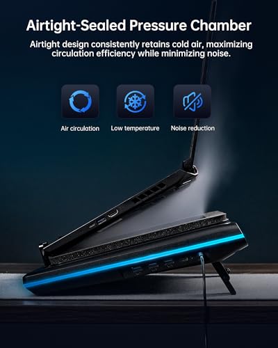 llano V12 Ultra Laptop Cooling Pad with Smart Software Control, RGB Gaming Laptop Fan Cooler Stand, 5.5" Turbo Fan, Adjustable Speed, 3-Port USB 3.0 Hub, 3 Height Stands, for 15.6"-19" Laptops, Black - Image 4