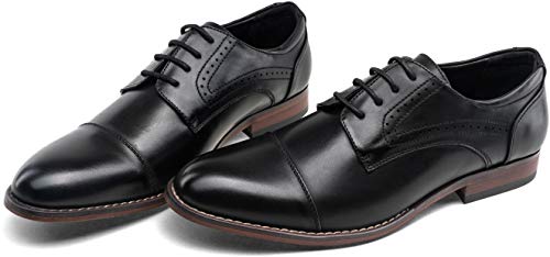 Vostey Men's Dress Shoes Black Classic Cap Toe Brogue Men Oxfords (BMY636 Black Size 9.5) - Image 4