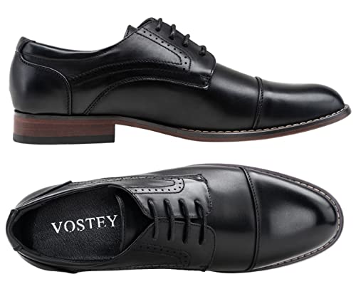 Vostey Men's Dress Shoes Black Classic Cap Toe Brogue Men Oxfords (BMY636 Black Size 9.5) - Image 2