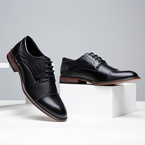 Vostey Men's Dress Shoes Black Classic Cap Toe Brogue Men Oxfords (BMY636 Black Size 9.5) - Image 5