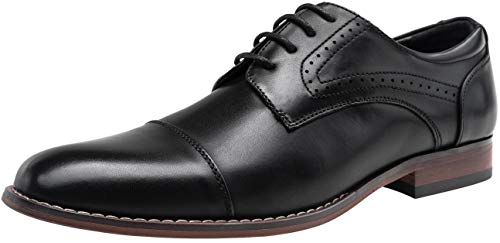 Vostey Men's Dress Shoes Black Classic Cap Toe Brogue Men Oxfords (BMY636 Black Size 9.5) - Image 1
