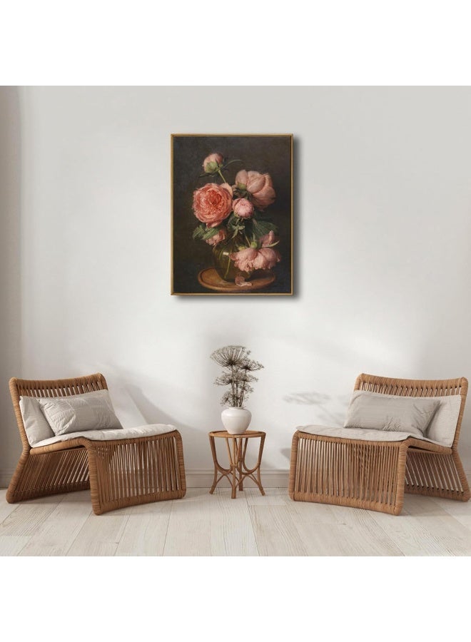 Pyradecor Extra Large Vintage Canvas Wall Art Retro Framed Home Decor Pfingstrosen Canvas Prints Classical Floral Farmhouse Wall Decor for Living Room Bedroom Office Decorations - Image 4