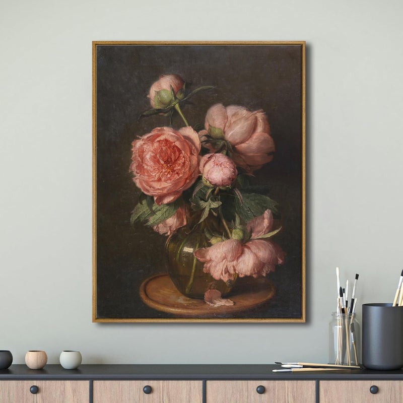 Pyradecor Extra Large Vintage Canvas Wall Art Retro Framed Home Decor Pfingstrosen Canvas Prints Classical Floral Farmhouse Wall Decor for Living Room Bedroom Office Decorations - Image 2