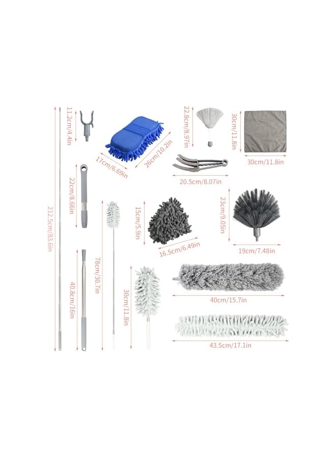 erorex 12 Pieces Telescopic Duster, Extendable Washable Microfibre Duster for Cleaning Internal Roofs, Maximum Length 213 cm, Various Cleaning Tools - Image 2
