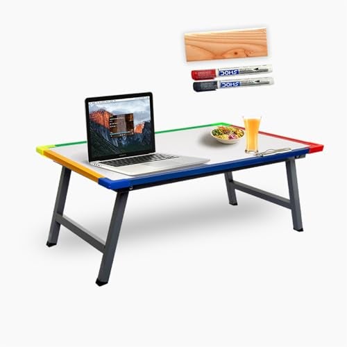KYZEN Adjustable Multipurpose Table with White Writing Board, Paper Holding Clip, 2 Marker Pens 1 Duster, Ideal for Student Study, Laptop and Computer Use (Multi Color Border Plus) - Image 1