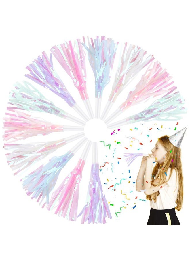 Twavang 12 Pcs Glitter Noise Makers Metallic Fringed Party Blower for Adults Birthday Graduation New Years Party Favors Supplies (Rainbow Colors) - Image 1