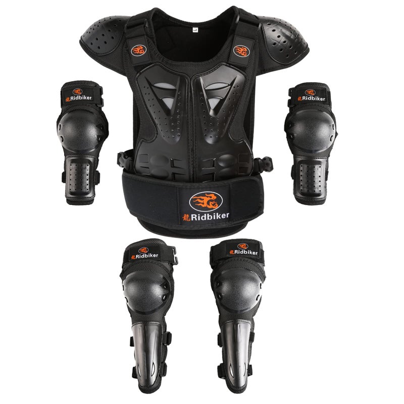 Kids Dirt Bike Gear Chest Protector MotocrossYouth Motorcycle Armor Suit with Knee Shin Guard Elbow Pads for Boys Girls Riding Protective Gear