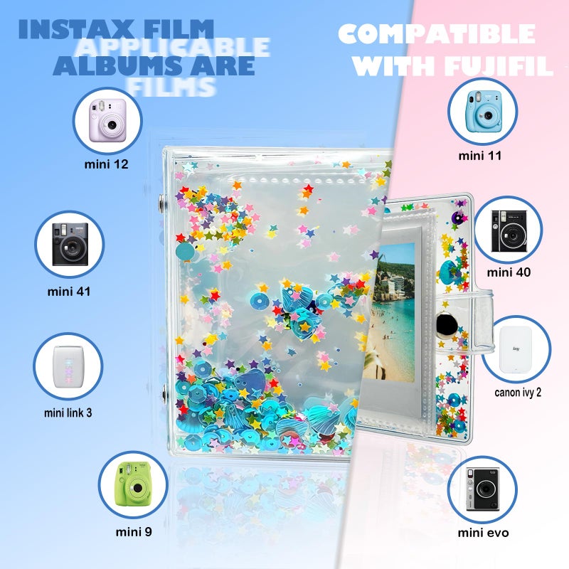 AURHOXII Mini Photo Album for Fujifilm Instax Mini Film, ldeal for Polaroid 2x3 Instant Photos Album, Kpop Photocard Binder, Kids Small Photo Album Birthday Gifts, 32 Pockets, Shiny Color Scheme (Blue) - Image 4
