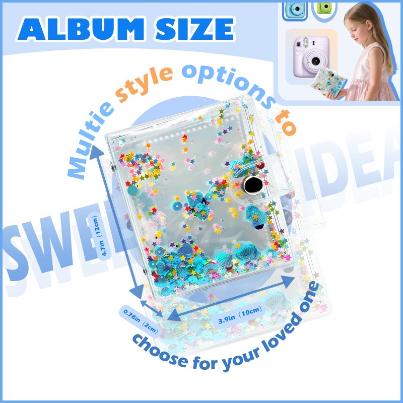 AURHOXII Mini Photo Album for Fujifilm Instax Mini Film, ldeal for Polaroid 2x3 Instant Photos Album, Kpop Photocard Binder, Kids Small Photo Album Birthday Gifts, 32 Pockets, Shiny Color Scheme (Blue) - Image 2