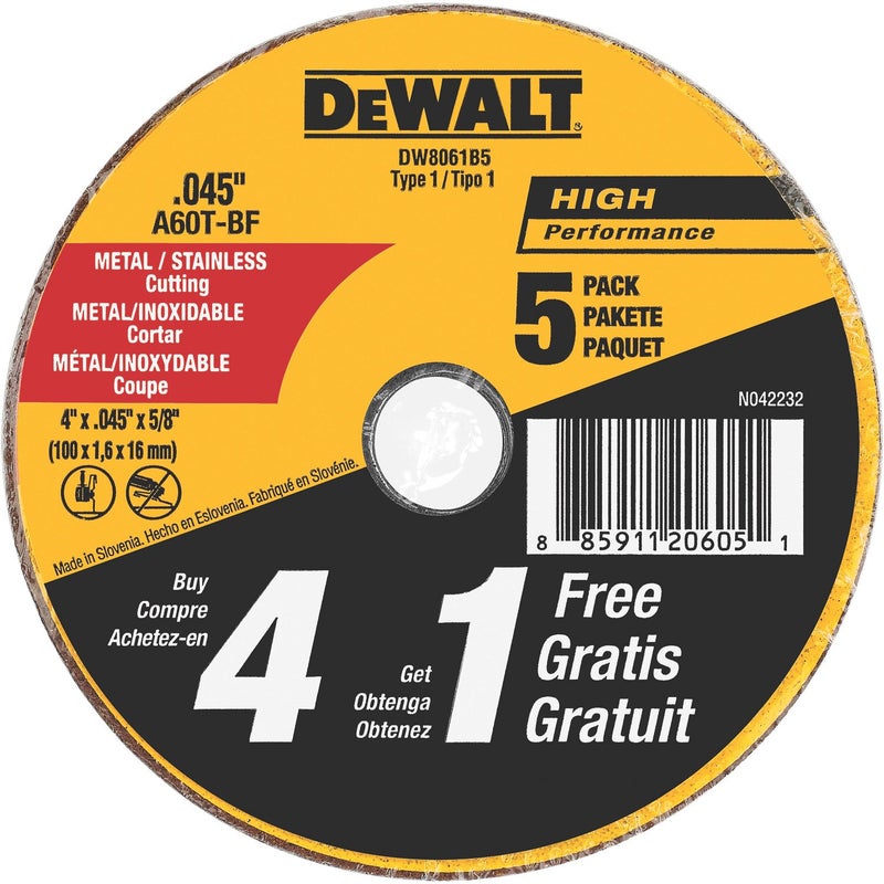 DEWALT Cutting Wheel, All Purpose, 4-Inch (DW8061B5), 4 Inch by 0.045-Inch